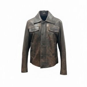 Zara Men's Distressed Brown Leather Jacket